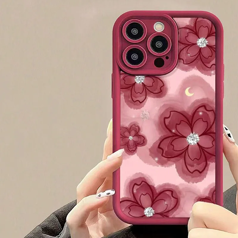 For iPhone 16 Pro Max Cases Valentines Rose Flower Design Phone Case For iPhone 15 14 13 12 11 XS X XR 7 8 Plus SE 2022 16 Cover