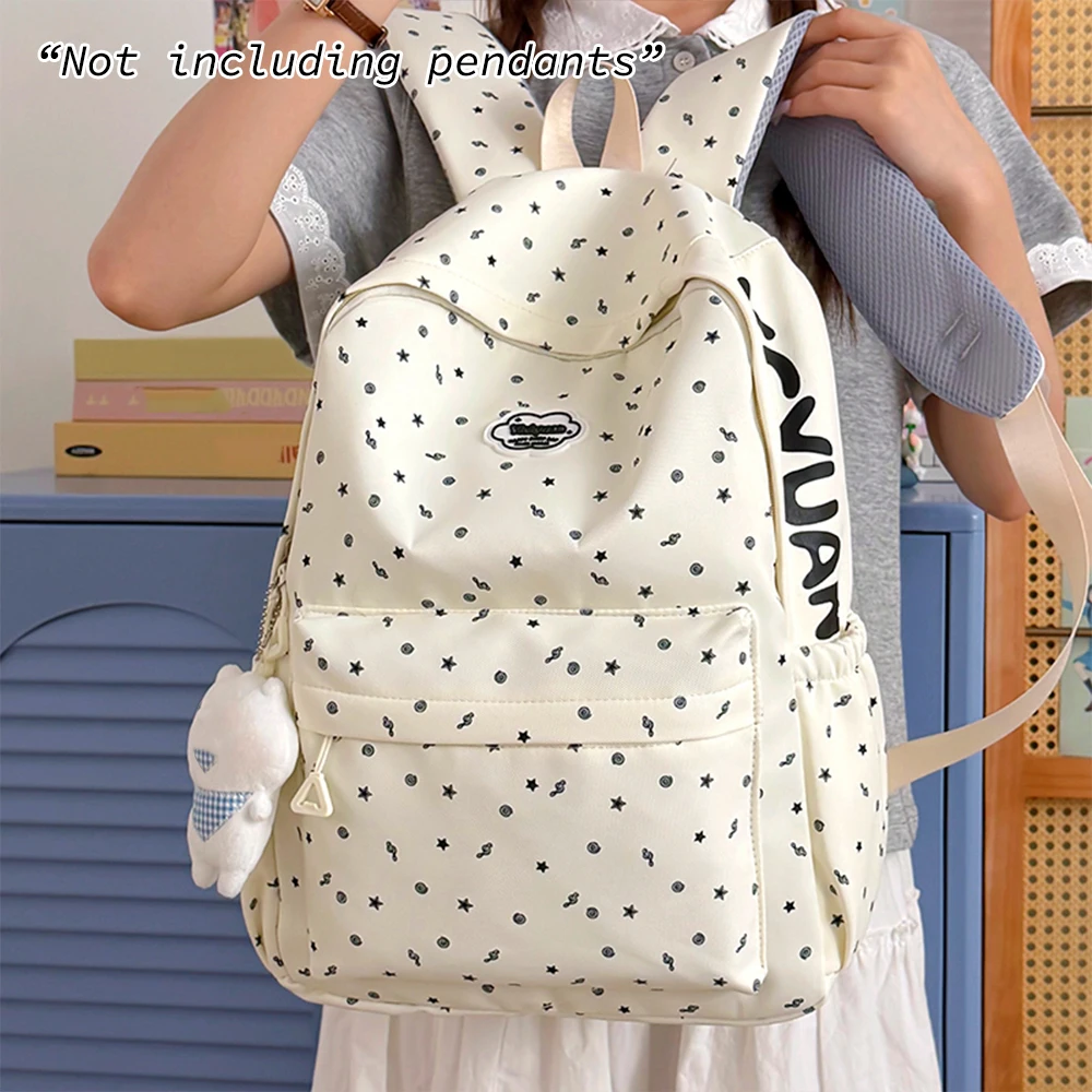 

Cute Star Pattern Casual Backpack, Spacious Nylon Daypack, Durable Soft Bag for Teen Girls, Commute & Short Trips