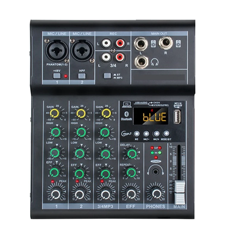 Professional Digital DJ Mixer Console 4 Channel Audio Mixer With USB Port Supports Bluetooth Connection Playback Durable