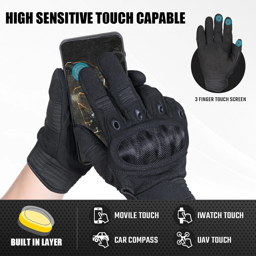 Mountain Bike Gloves Full Finger Touch Screen Protective Cycling Gloves Anti Slip Hard Shell Motorcycle Riding Gloves Outdoors
