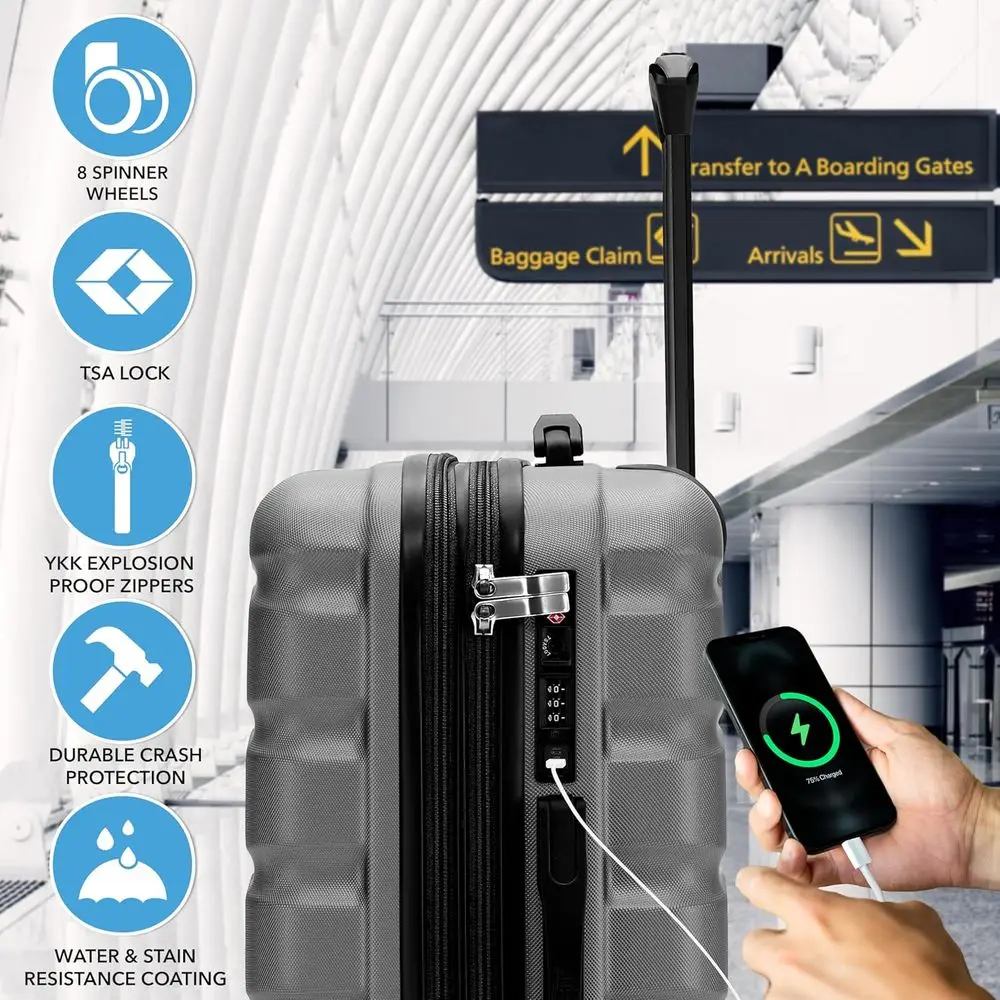 24x16x10 Expandable Hardside Spinner Suitcase with TSA Lock, USB C, Lightweight for Virgin & Southwest Carry-On