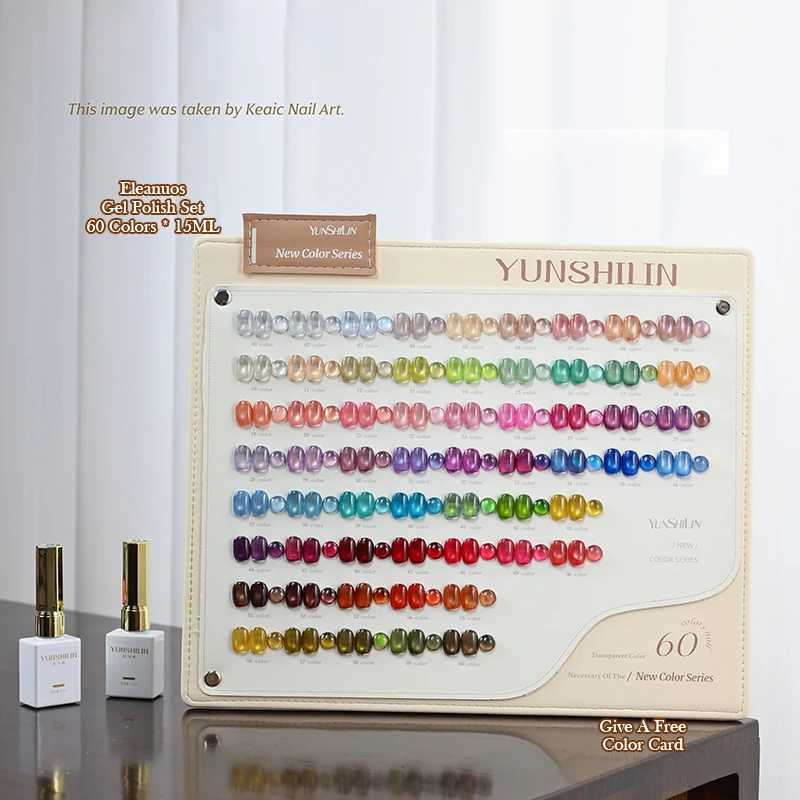 New 60 Colors Glass Bead Cat Eye Gel Polish Set Transparent Magnetic UV Gel Nail Art Kit With Color Chart Display Book Manicure