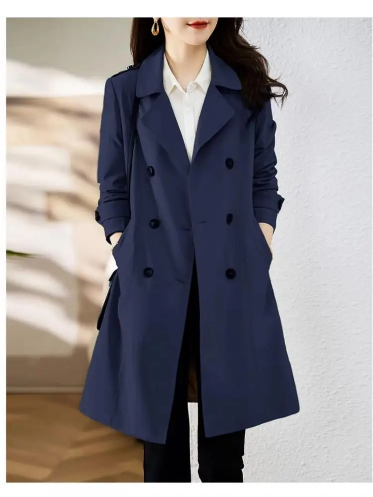 

Korean Fashion Women's Solid Double Breasted Versatile Trench Jacket Autumn New Long Sleeved Windbreaker Coat 2025 Popular Trend