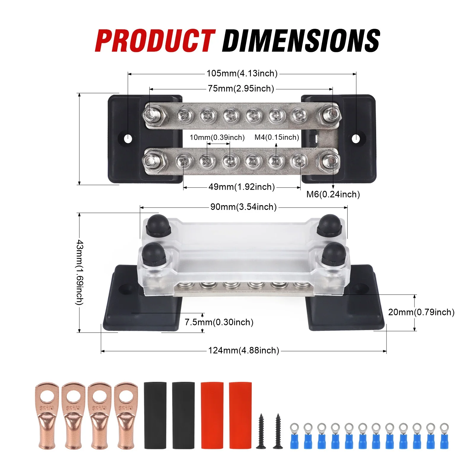 12V-48V 150A Positive Negative Power Distribution Block Battery Terminal Studs Bus Bar 6/12 Way Double / Single Row For Car Boat