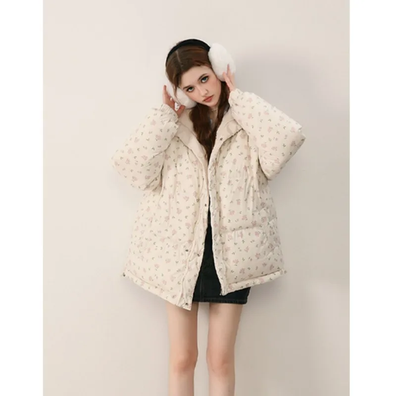 Trendy Double-sided Floral Cotton Coat with Thickened WarmthParkas New Winter Women\'s Korean Version Jacket Female Clothing