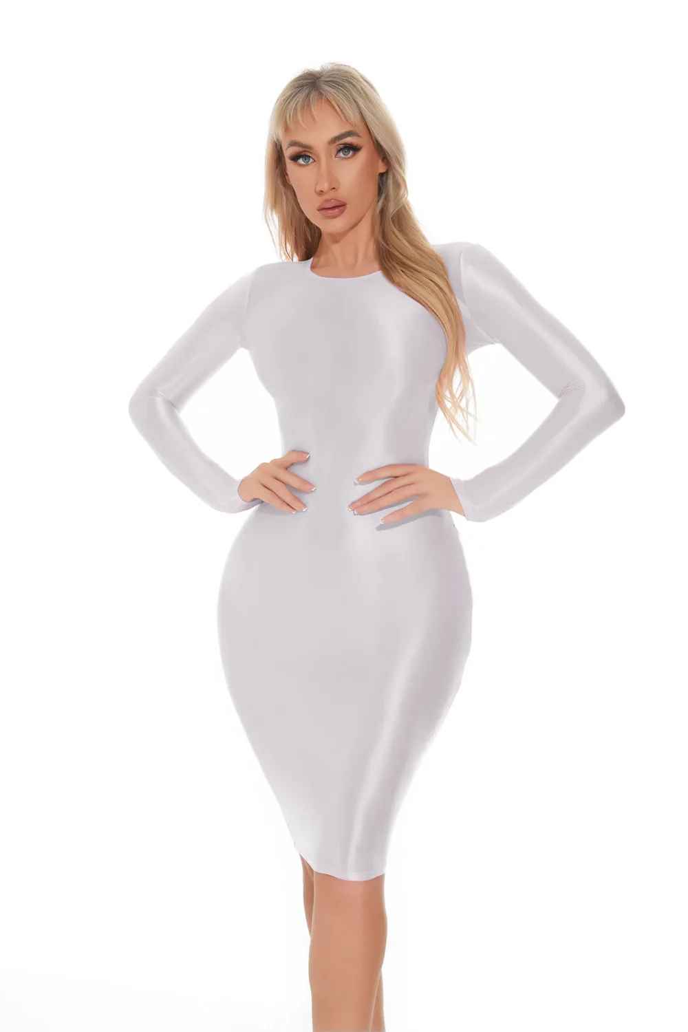 M XL Langarm Glänzendes Midi-Kleid Strumpfhosen-Paket Hüftminirock Sexy Clubwear Vestido Bodycon-Kleider Bodystocking Robe – Detail 25