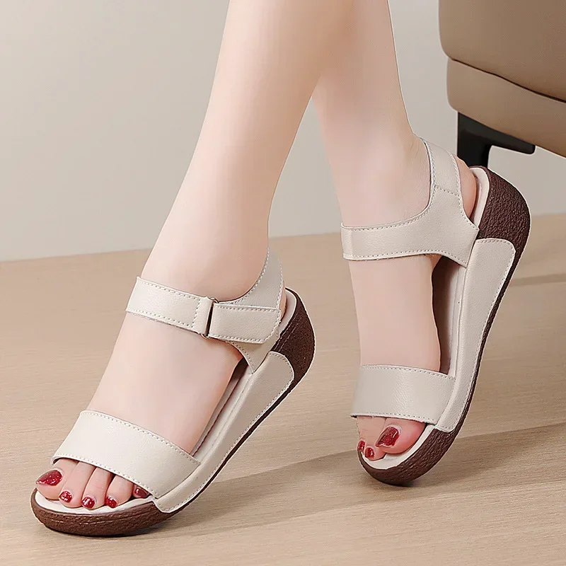 Wedge Women\'s Sandals Lightweight Heels Sandals 2024 Summer New Pu Platform Female Sandalias Solid Color Elegant Shoes for Women