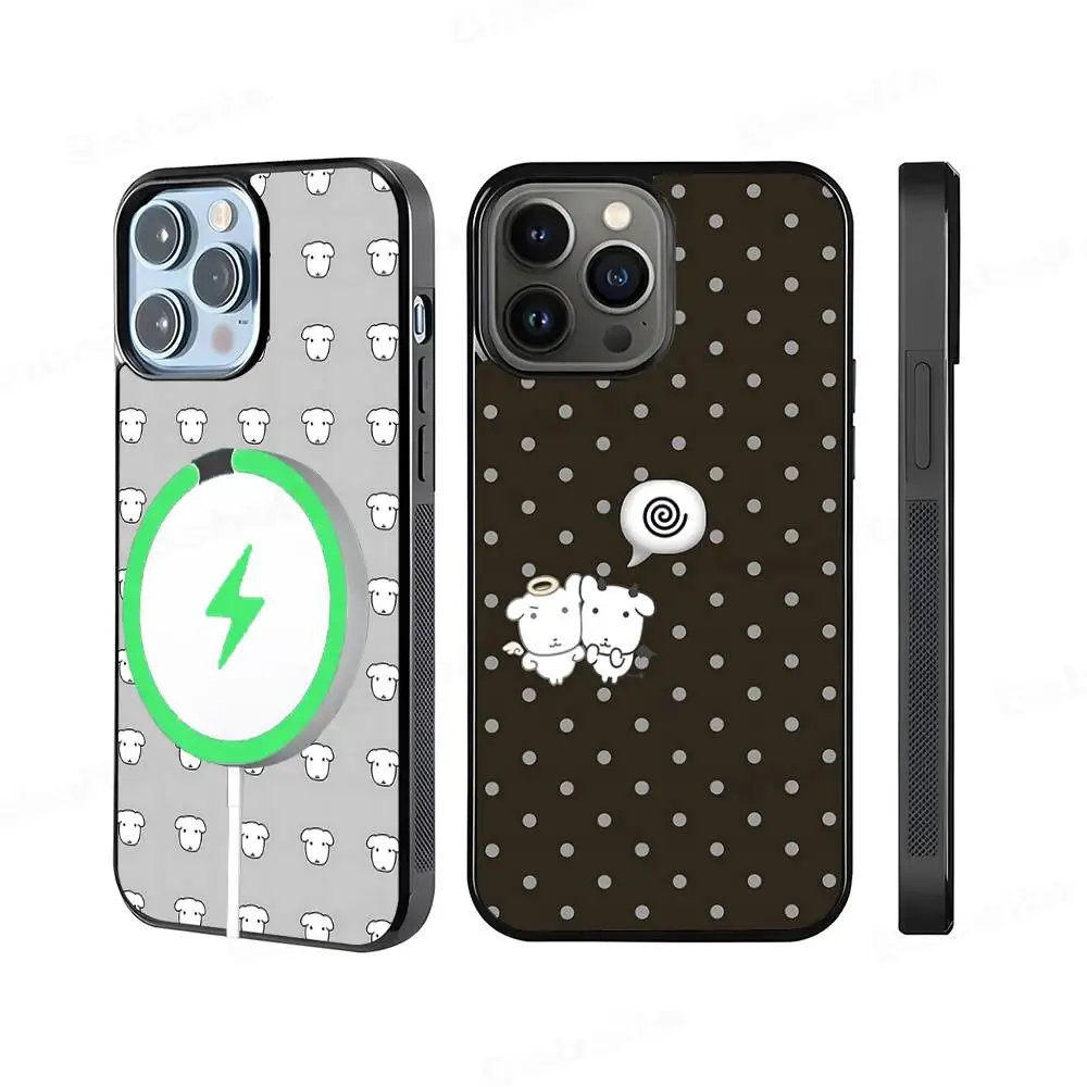 

Korean Happy Line White Puppy Magnetic Case For IPhone 17 16 14 13 12 11 15 Pro Max Plus Wireless Charge Phone Cover