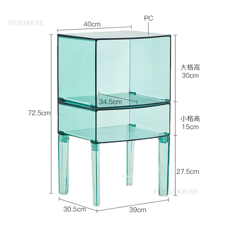 ✿。Minimalist Nordic Transparent Nightstand Modern Acrylic Storage Cabinet for Bedroom Stacking Design Space Saving Creative%