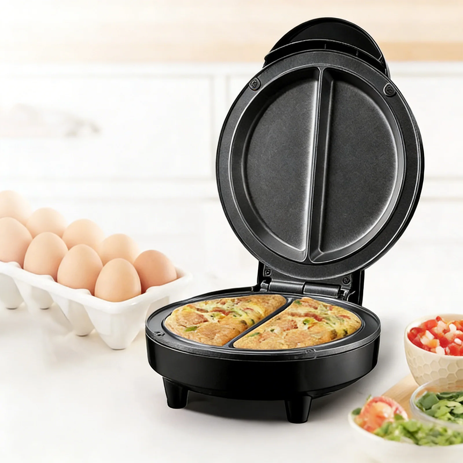 2 Section Electric Omelet Maker Easy To Clean Dessert Maker with Indicator Lights Cooking Gadgets for Home White Elephant Gifts