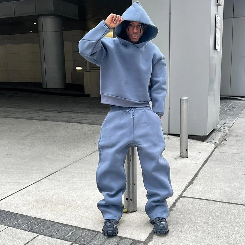 American Winter Oversized Hoodies Sweatpants Suits Men's Vintage Hip Hop Casual Elasticity Pullover Fashion Punk