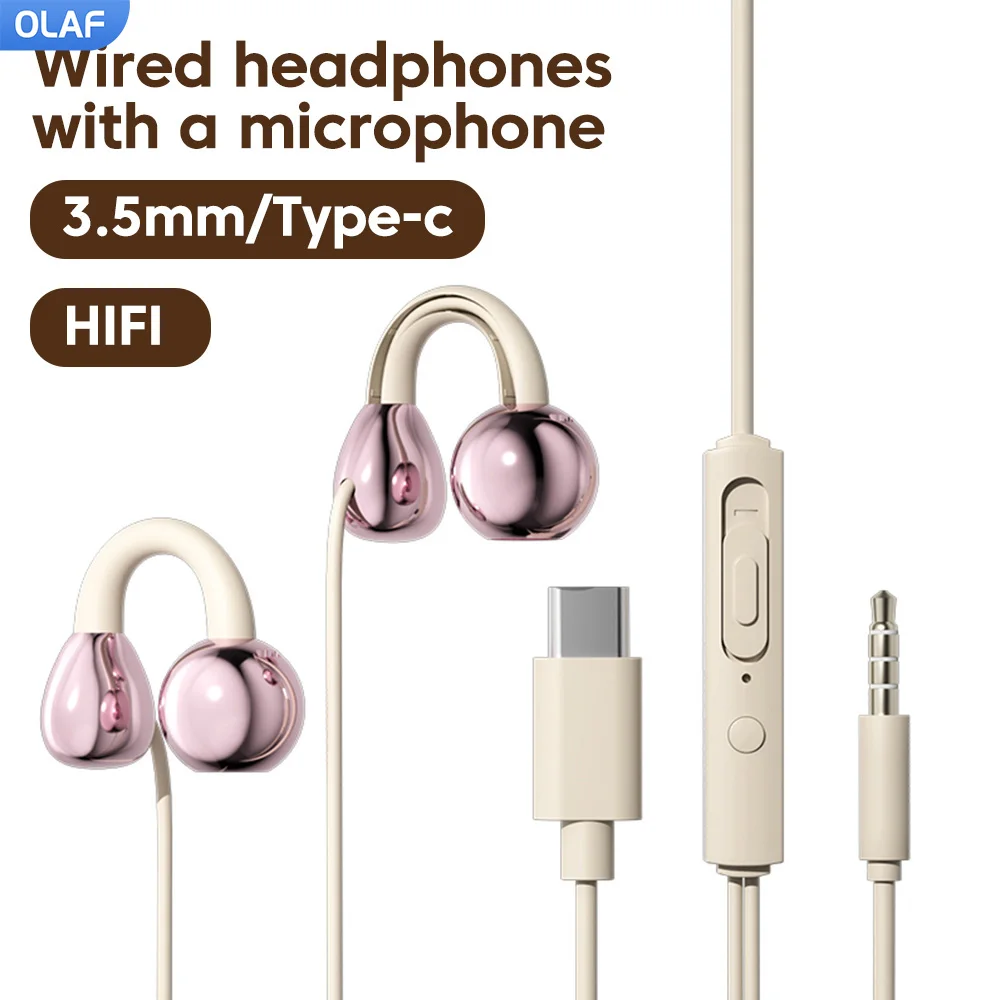 Fones de Ouvido com Controle por Cabo Tipo C e 3.5mm, Som HIFI, Fones Esportivos, Headsets para Jogos com Microfone HD para iPhone 15 16 17