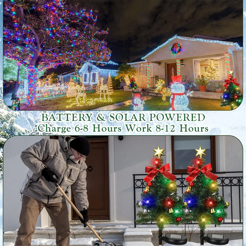 Christmas Tree Solar Lights Outdoor Waterproof LED Garden Pathway Lawn Landscape Festive Decorative Floor Lights Christmas Decor