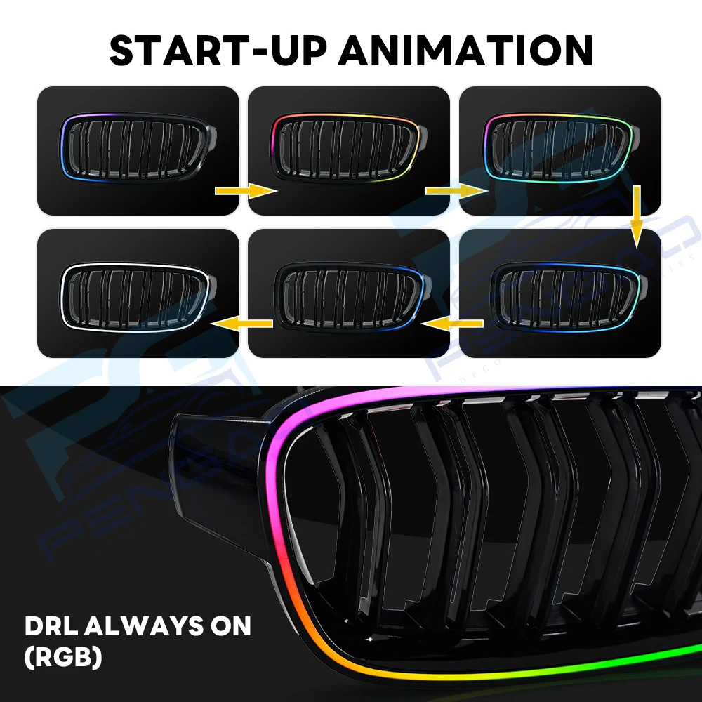 

With light Racing Grills For BMW 3 Series 2013-2018 F30 F35 RGB emit light china open LED lamp refit with lamp front Grid net