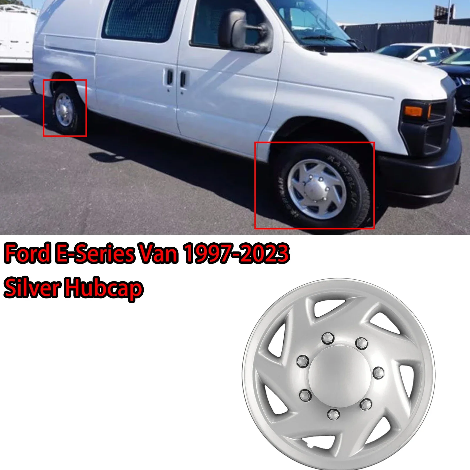 Silver Hubcap Wheel Cover For Ford E-Series Van 1997 1998 1999 2000 2001-2023 16-inch Heavy Duty Snap-On Car Accessories