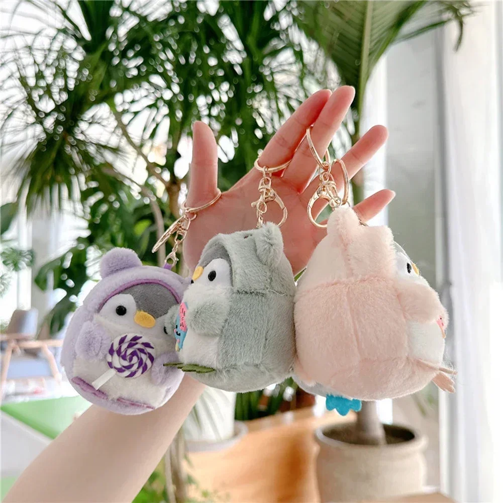 Llaveros de pingüino piruleta bonitos, llavero con colgante de pingüino de peluche de helado de dibujos animados, accesorios para bolso, llavero de muñeco de peluche Kawaii