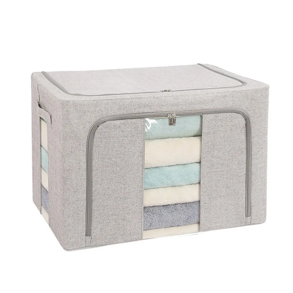 Large Capacity Clothes Storage Bins Dust-proof Folding Storage Box with Window Steel Frame Pants Storage Box Blanket