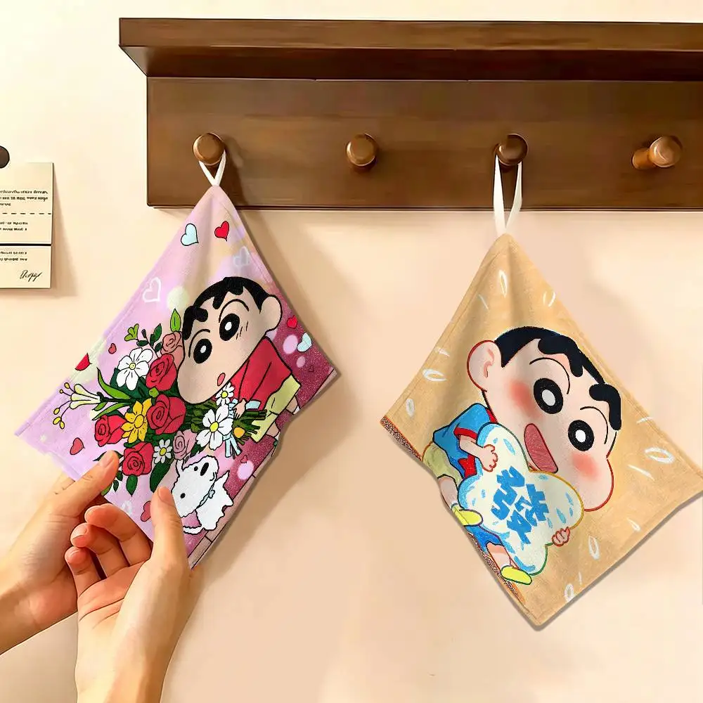 Cartoon C-Crayon Shin-Chan Cute Polyester Cotton Hand Wiping Towel, Anti-shrink Hanging Kitchen Cloth for Household Cleaning