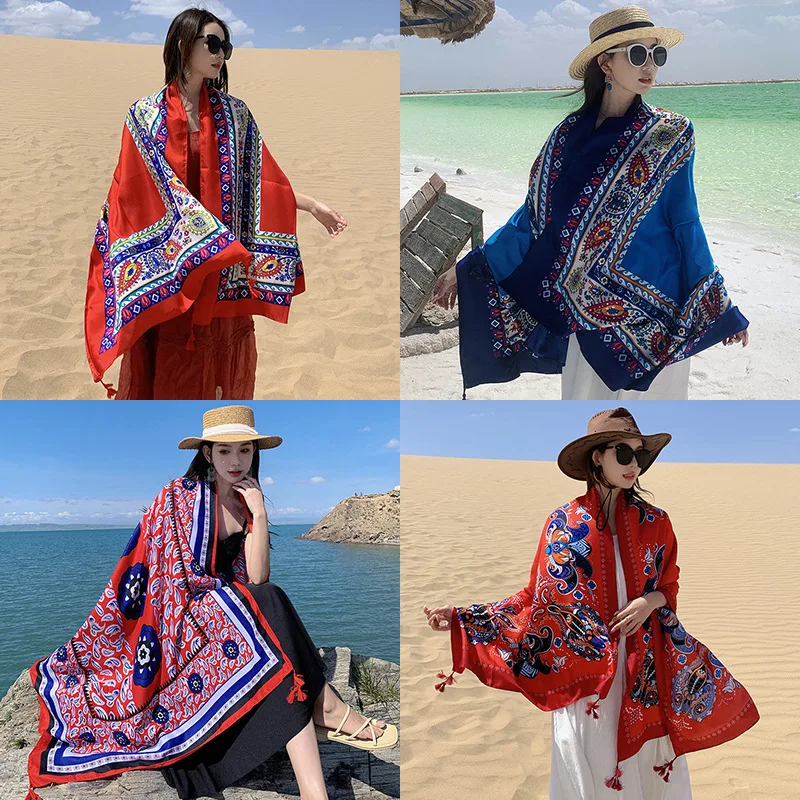 Newest Sunscreen Ethnic Print Scarf For Women Long Wraps Shawls OverSize Brazilian Swimsuit Bathing Cover-ups Towel Beach Wear