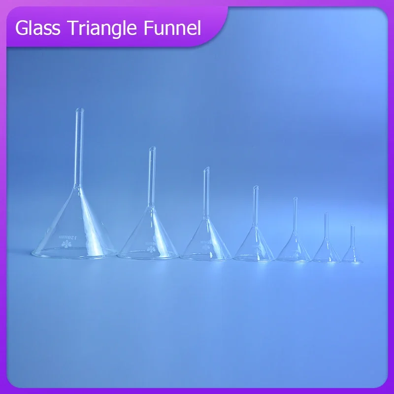 

High-quality 30mm/40mm/50mm/60mm/75mm/90mm/120mm Miniature Lab Glass Funnel Borosilicate Glassware Triangle Funnel