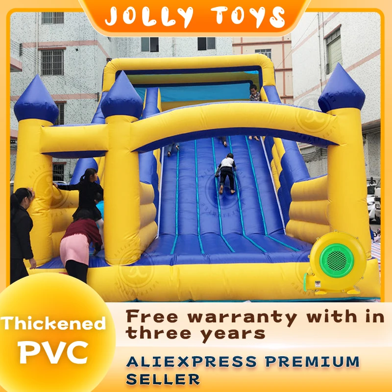 Blue and yellow double slide children's outdoor inflatable slide castle, inflatable obstacle slide castle