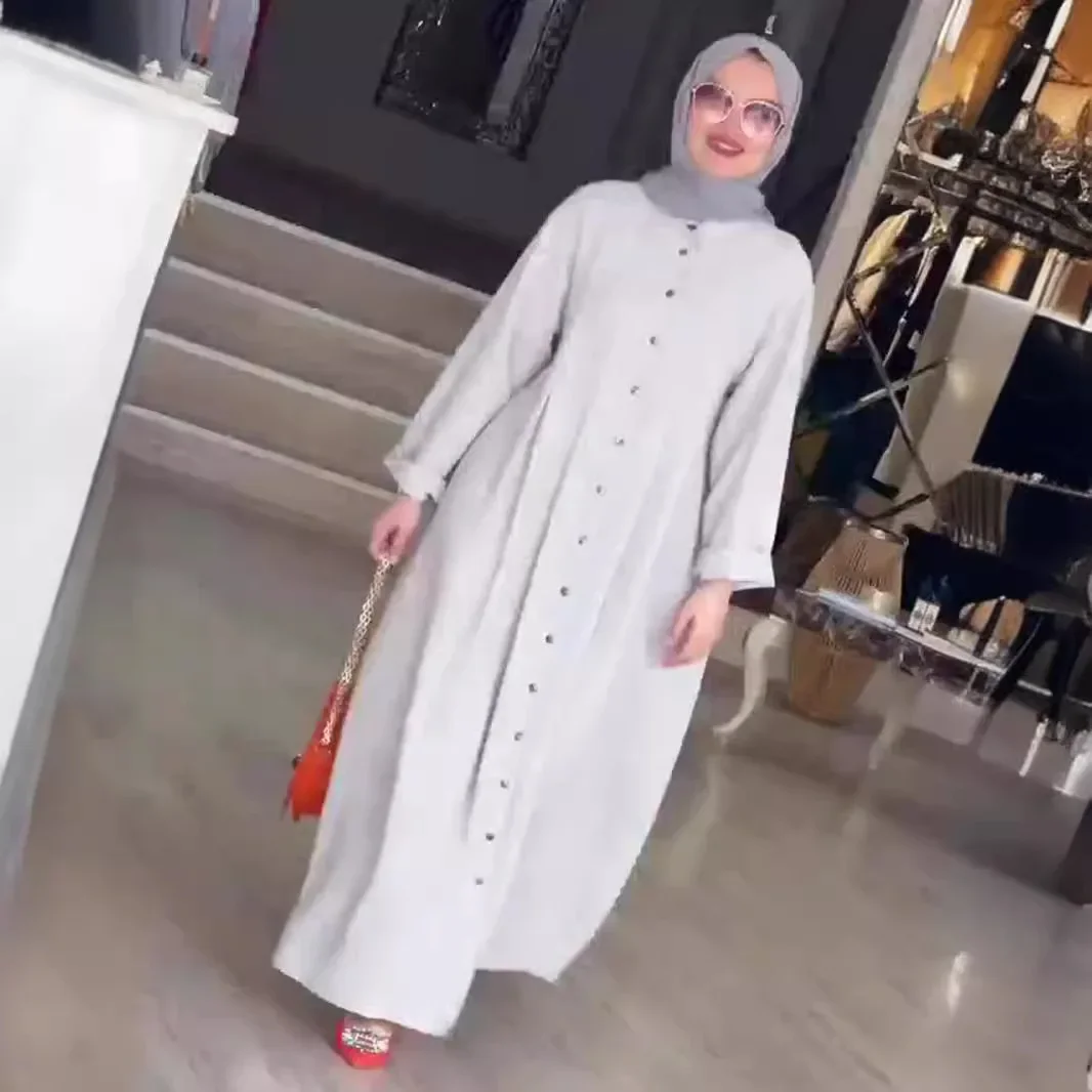 

Muslim Long Robe Abaya for Women Shirt Dress Buttons Jalabiya Ramadan Morocco Kaftan Dubai Abayas Islam Vestidos Arab Dresses