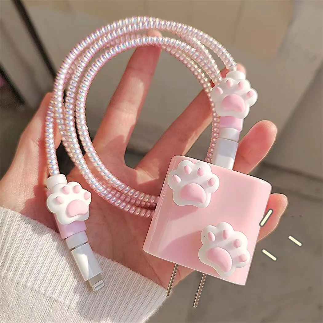 Cute Cartoon 3D Heart USB Cable Protector Cover For iPhone 18W20W Data Line Bite Head Cord Fast Charging Case Protection Sleeve