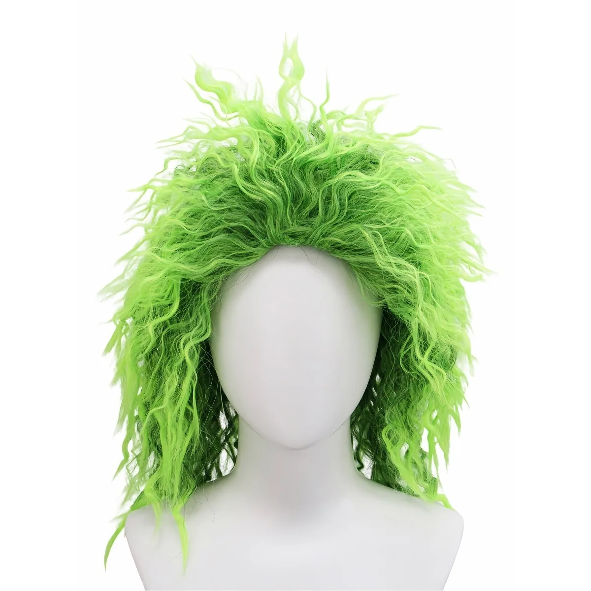 Fluorescent Green Gradient Fluffy Small Roll Bubble Surface Synthetic Wig | Halloween Grotesque Theme Cross-Dressing Funny Coswi