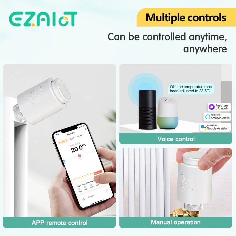 Smart WiFi/ZigBee TRV Thermostat Tuya Radiator Thermostatic Valve Programmable Controller Actuator Alexa Google Voice Control