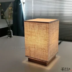 Japanese Square Solid Wood Table Lamp New Chinese Retro Zen Bedroom Bedside Lamp Night Light Warm Light Dimmable LED