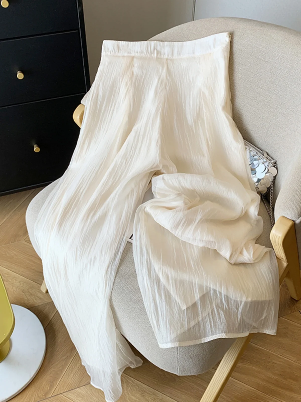 

Прозрачные повседневные брюки-палаццо с высокой талией для женщин, тонкие летние, маленькие размеры, свободные, прямые, широкие, длинные