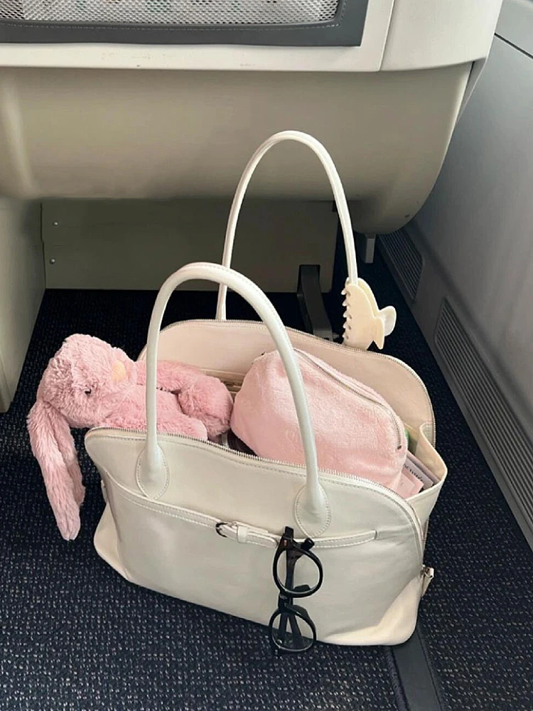 

White Leather Large Capaci Tote Bag Women's 2025 New High-End Commuter Handbag Single oulder Bag Faion Trend Daily Use