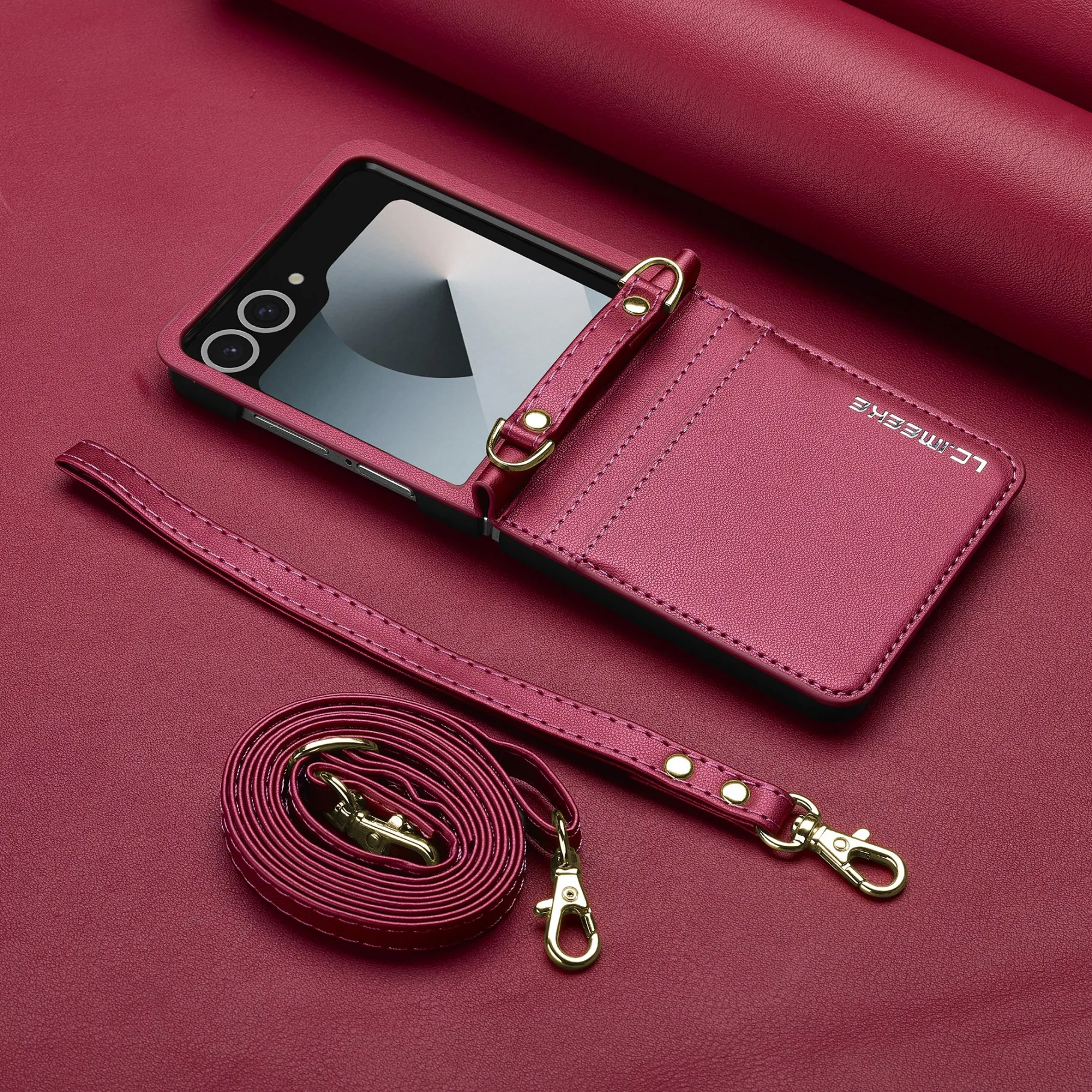 Luxuriöse Leder-Handyhülle für Samsung Galaxy Z Flip 7, FE 6, 5, 4, 3, weiche, schlanke Riemenhalterung, modische Damen-Abdeckung