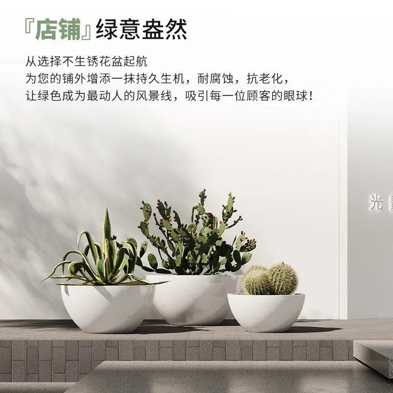 Outdoor courtyard terrace FRP white outdoor extra large diameter hemispherical round tree large flower pot