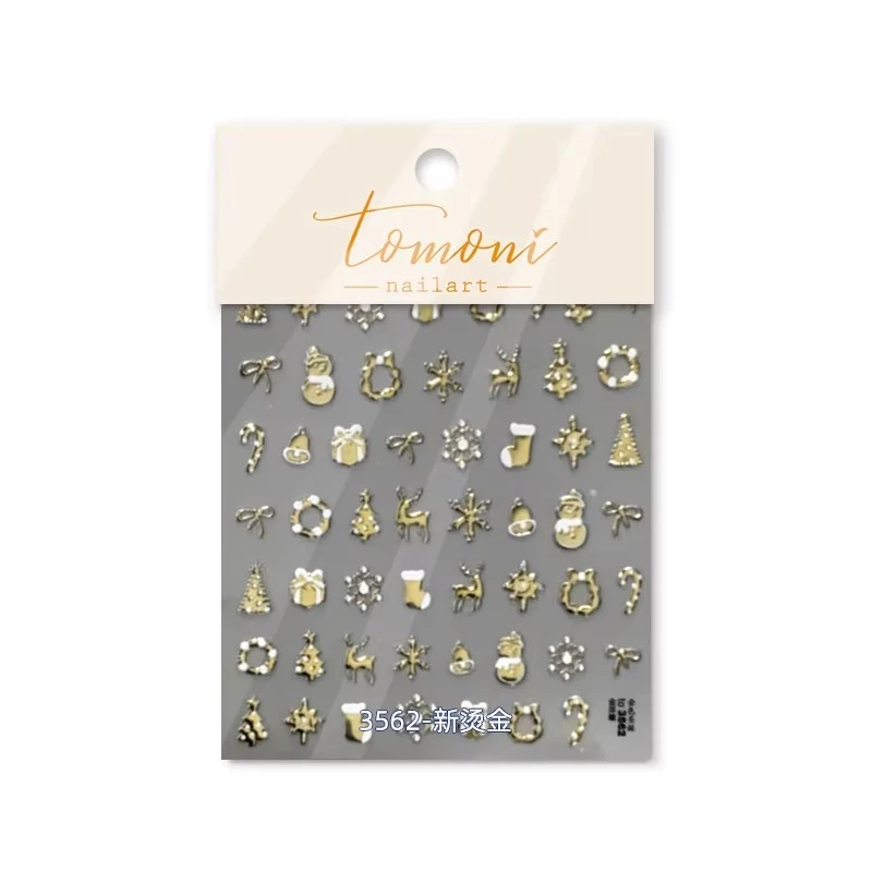 Autocollants 5D pour Ongles avec Bordure Dorée Japonaise, Ours en Peluche, Arbre de Noël, Père Noël, Décoration Nail Art, 1 Pièce