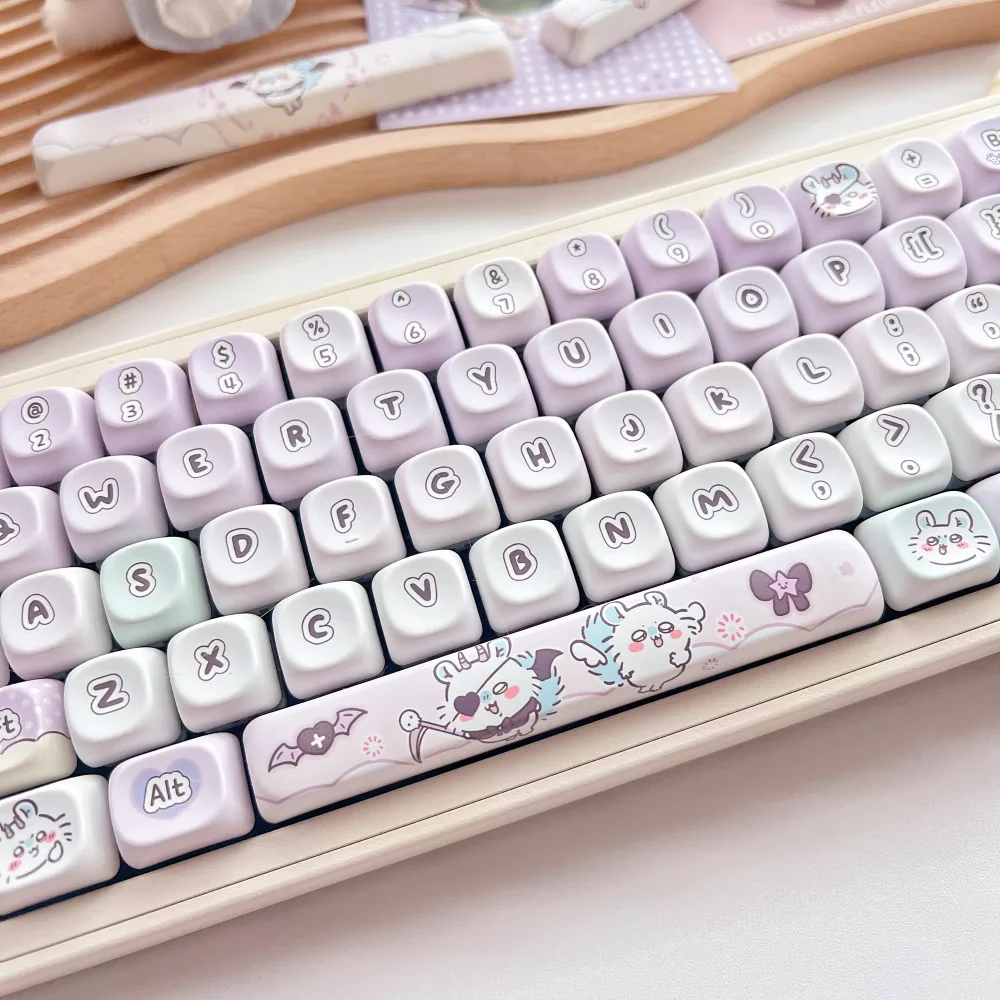 Cute Demon Mouse Keycaps - PBT DMA OEM Height for 61/87/104 Keyboards (Mokaka Cartoon Theme)