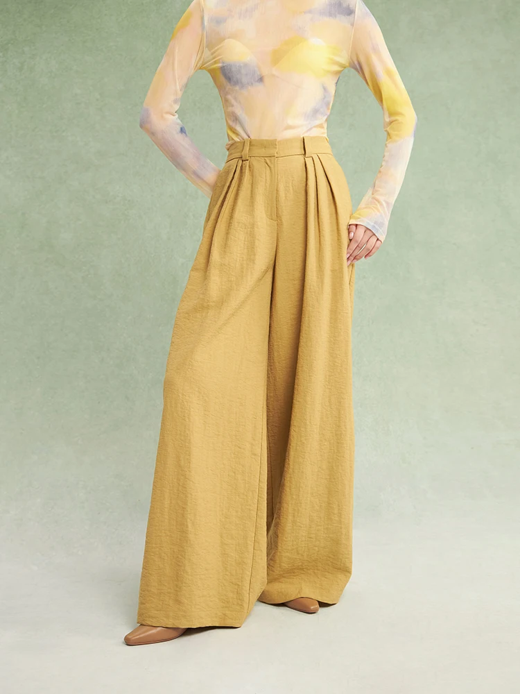 

New Chinese Sle Comfortable Draped Wide Leg Pants Linen Floa Ear Rolling Simple Relaxing Casual Hanfu Women's Trousers