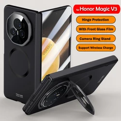 For Honor Magic V3 Magnetic Wireless Charging Funda for Honor Magic V3 Hinge Protection Case Metal Camera Ring Stand Film Cover