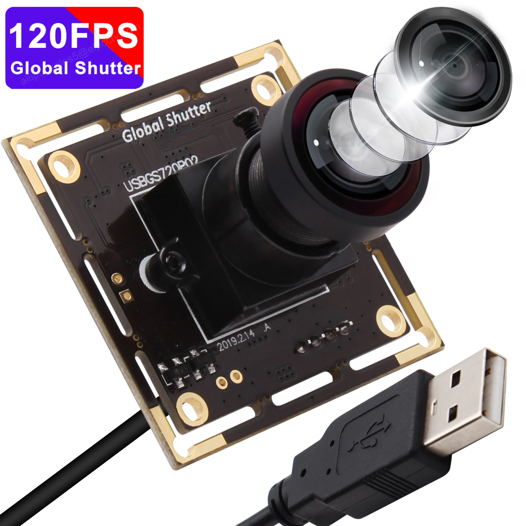 ELP 120fps High Speed Global Shutter USB Camera Module with 850nm IR Bandpass Filter OV9281 HD UVC Monochrome Mini USB Camera