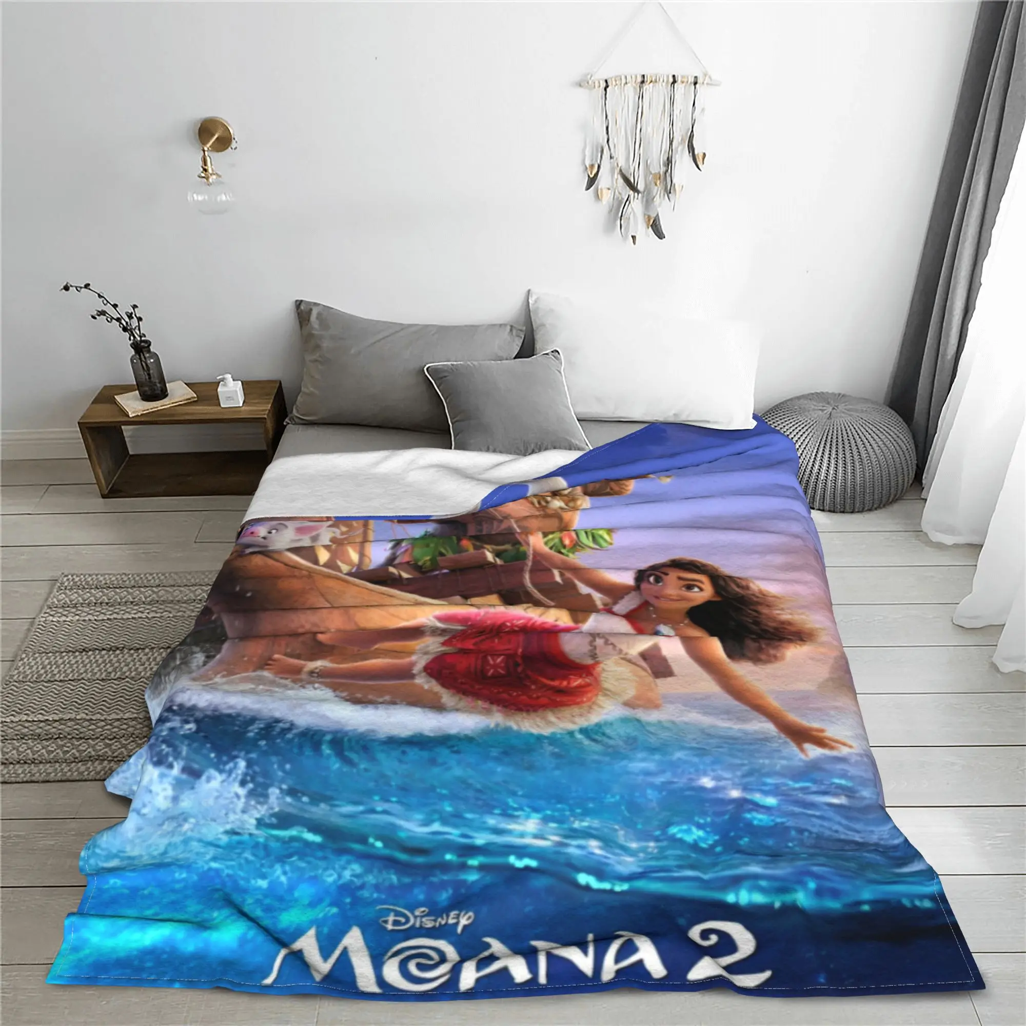 Moana 2 Maui Pua Heihei New Adventure Blankets Fleece Cartoon Super Warm Throw Blankets for Airplane Travel Bedspreads Rug Piece