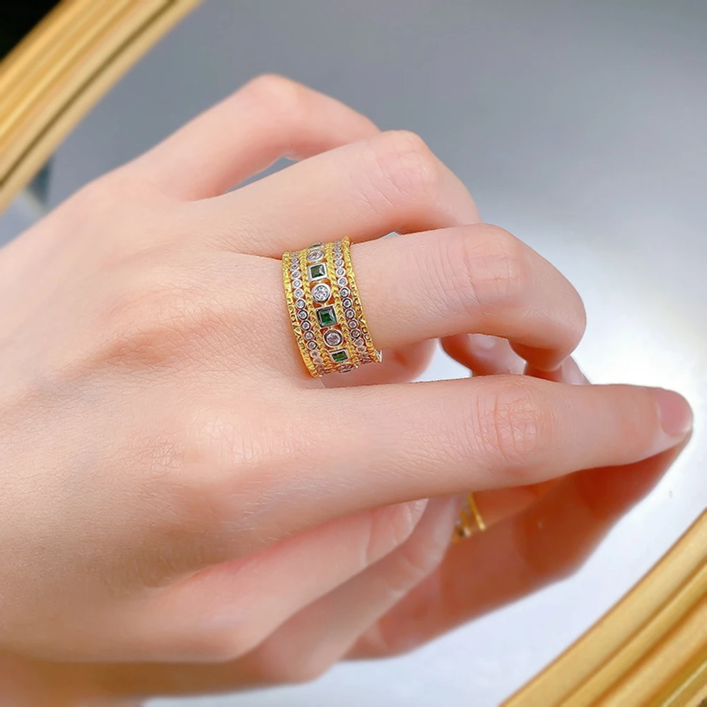 Wong Rain 18K Gold Plated 925 Sterling Silver Emerald High Carbon Diamond Gemstone Bohemia Ring for Women Wedding Party Jewelry