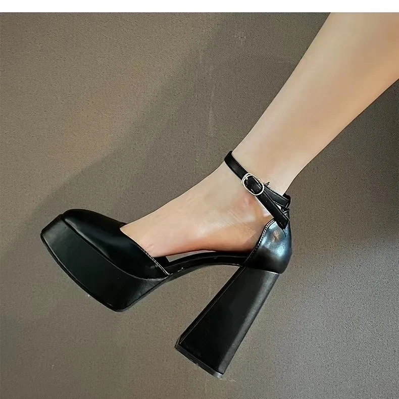 Platform High Heels for Women  Shoes 2024 autumn New Ladies Round Toe Buckle Strap Pumps Elegant Female Shoes