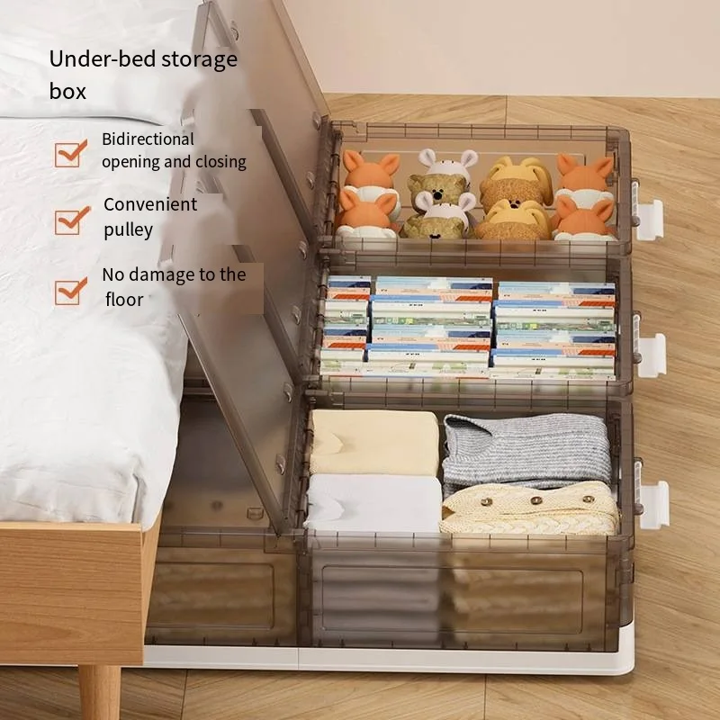 Storage Box Household Large Capacity Bed Bottom Box Clothes Quilt with Wheel Organizer Flat Folding Bed Bottom Storage Box