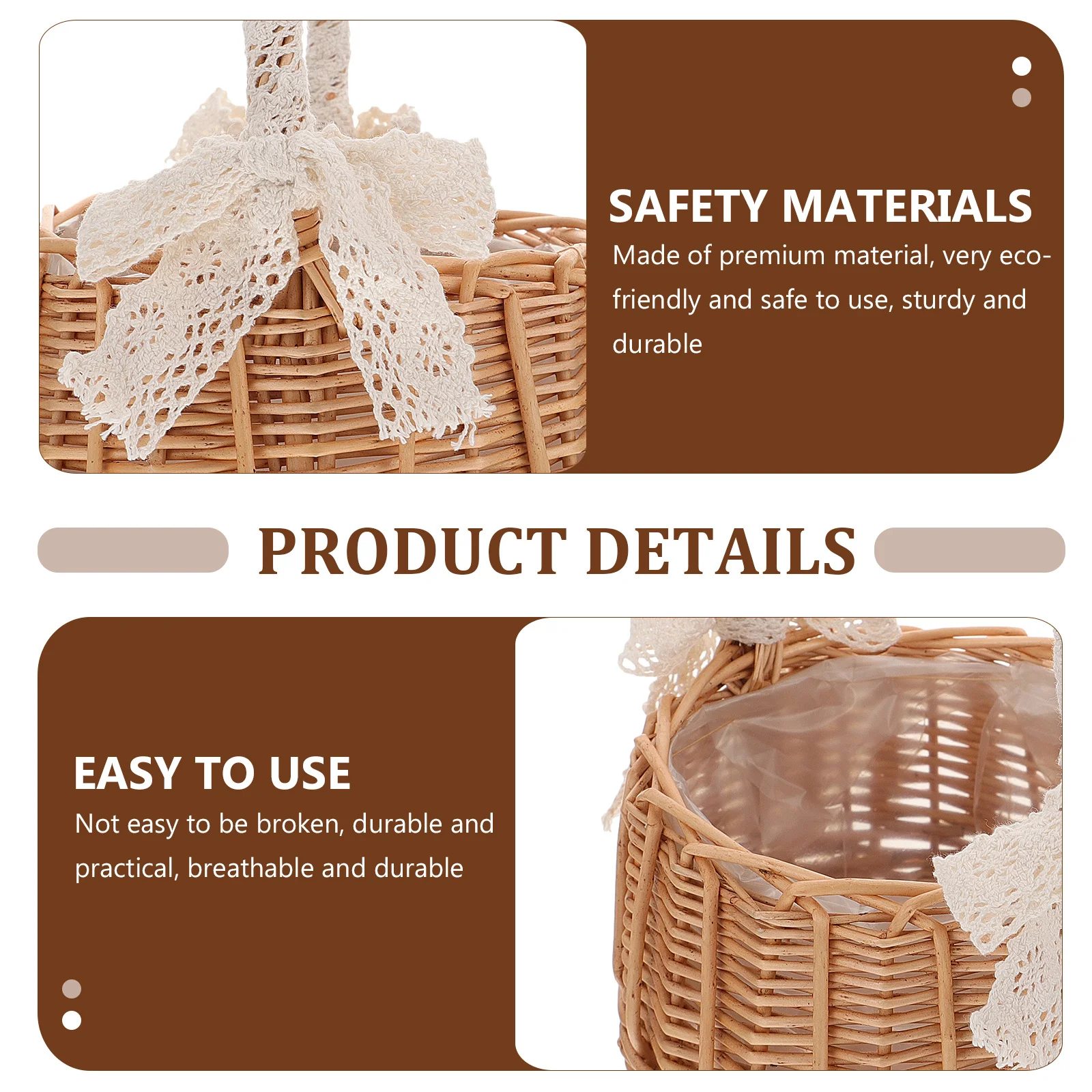 

1Pcs Woven Rattan Flower Basket Khaki Handheld Storage Basket Decorative Handwoven Container for Flowers