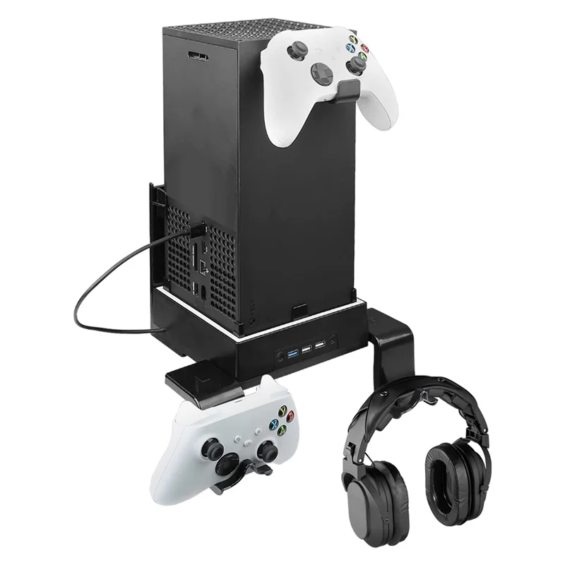 حامل جداري لجهاز Xbox Series X مع مروحة تبريد و3 منافذ USB وحامل وحدة تحكم في الألعاب وحامل سماعة الرأس وحامل رف جداري ST