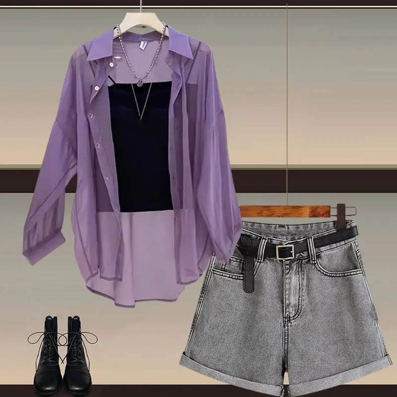 

Faionable Sun Protection Women's irt Loose Casual Versatile Denim orts Lightweight Luxury Feel 2024 New Arrival Co...