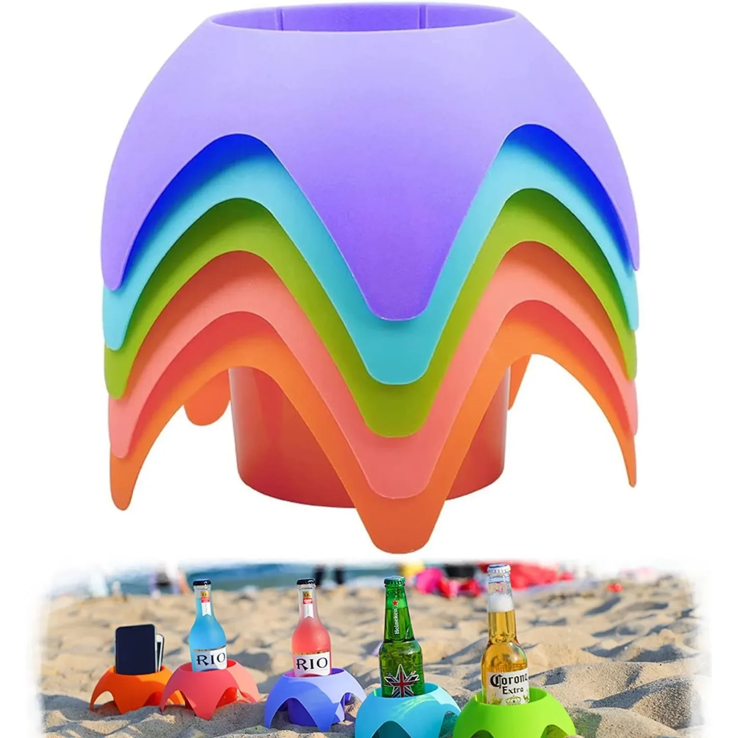 

Beach Vacation Essentials Accessories Beach Drink Cup Holder Sand Coasters Beach Sand Cup Holders for Family Friends
