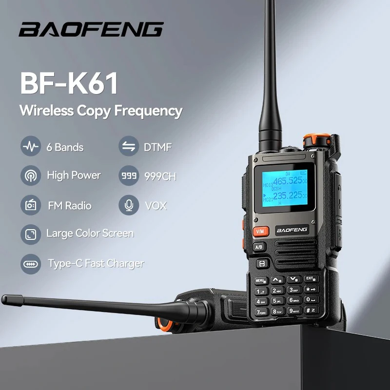 UV-K61 Baofeng Walperforated Talkie Multi Bande Sans Fil Copie Morte AM FM NOAA 999CH Type-C Haute Puissance Longue Portée Radios Bidirectionnelles