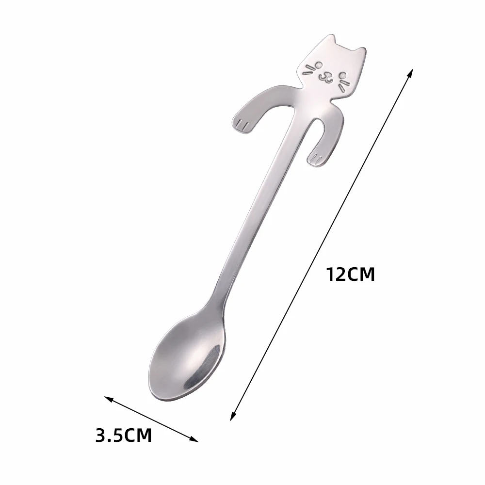 4pcs Stainless Steel Cute Cat Spoons Coffee Tea Ice Cream Teaspoons Spoon Dessert Snack Scoops Home Flatware Kitchen Accessories