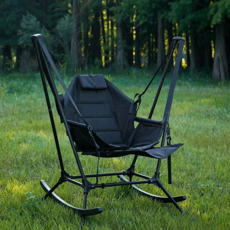 Portable Aluminum Folding Rocking Chair Outdoor Camping Leisure Rocking Chair for Terrace Balcony Backyard Garden
